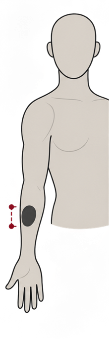 Diagram showing the approximate scale of a small one-hour tattoo
