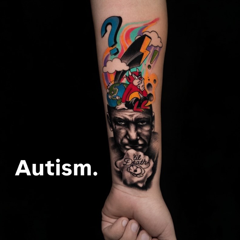 Colour and black-and-grey custom concept tattoo by Lucas Macauley